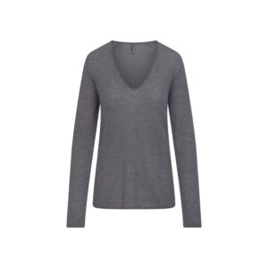 AIRY CASHMERE V-NECK PULLOVER | DARK HEATHER GREY