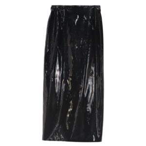 Alessandra Rich Vinyl Midi Skirt in Black Polyurethane