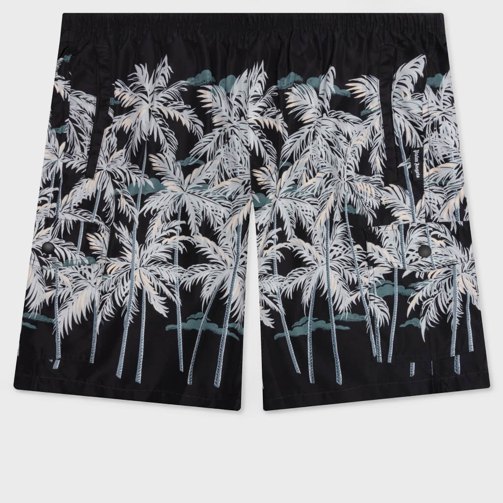 All Over Palms Swim Short - Black/Off White