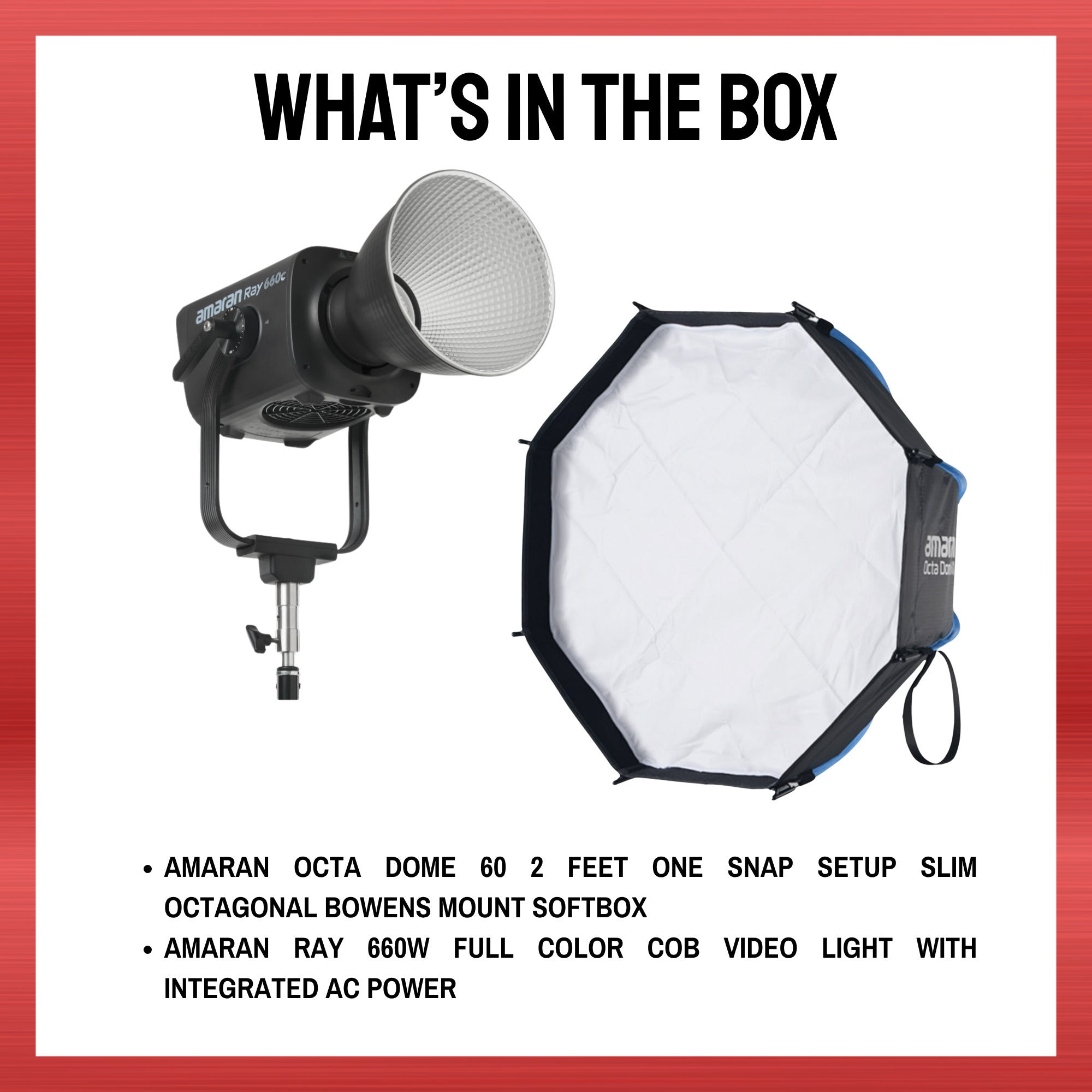 Amaran Ray 660W Full Color COB Video Light with AC Power and Octa Dome 60 Bundle - Image 9